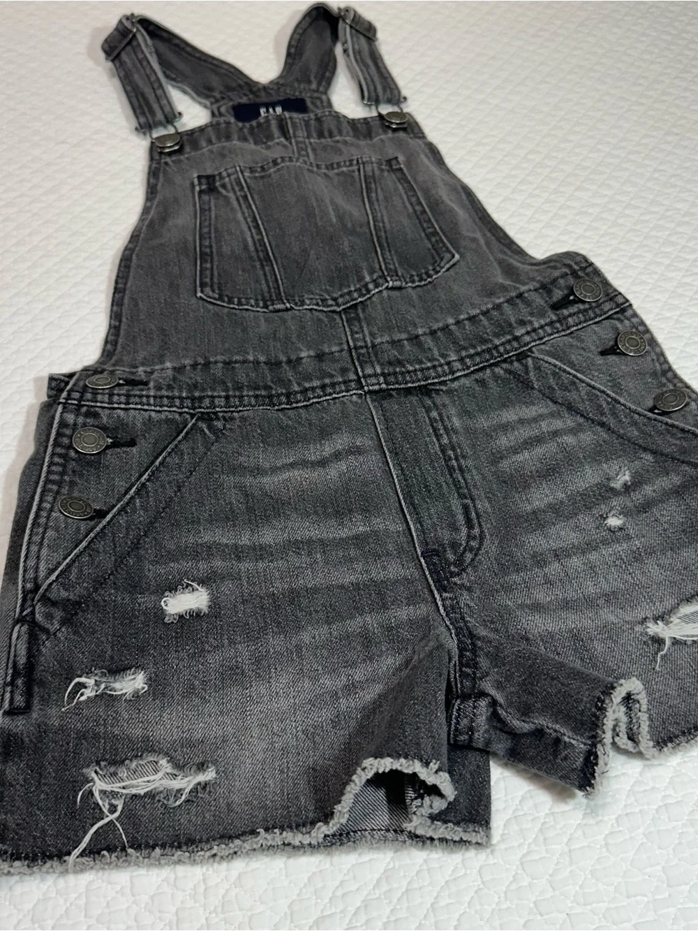 GAP Black Distressed Denim Short Overalls